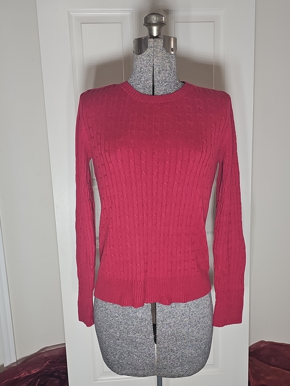 Merona Cotton Wool Rabbit Blend Round Neck Cable Knit Sweater Red Size M